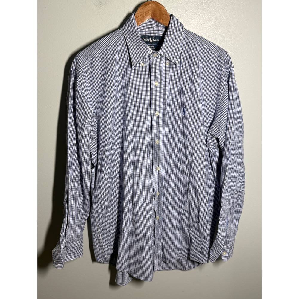 Ralph Lauren Blake Shirt Mens Medium Blue White Gingham Check Cotton Vintage